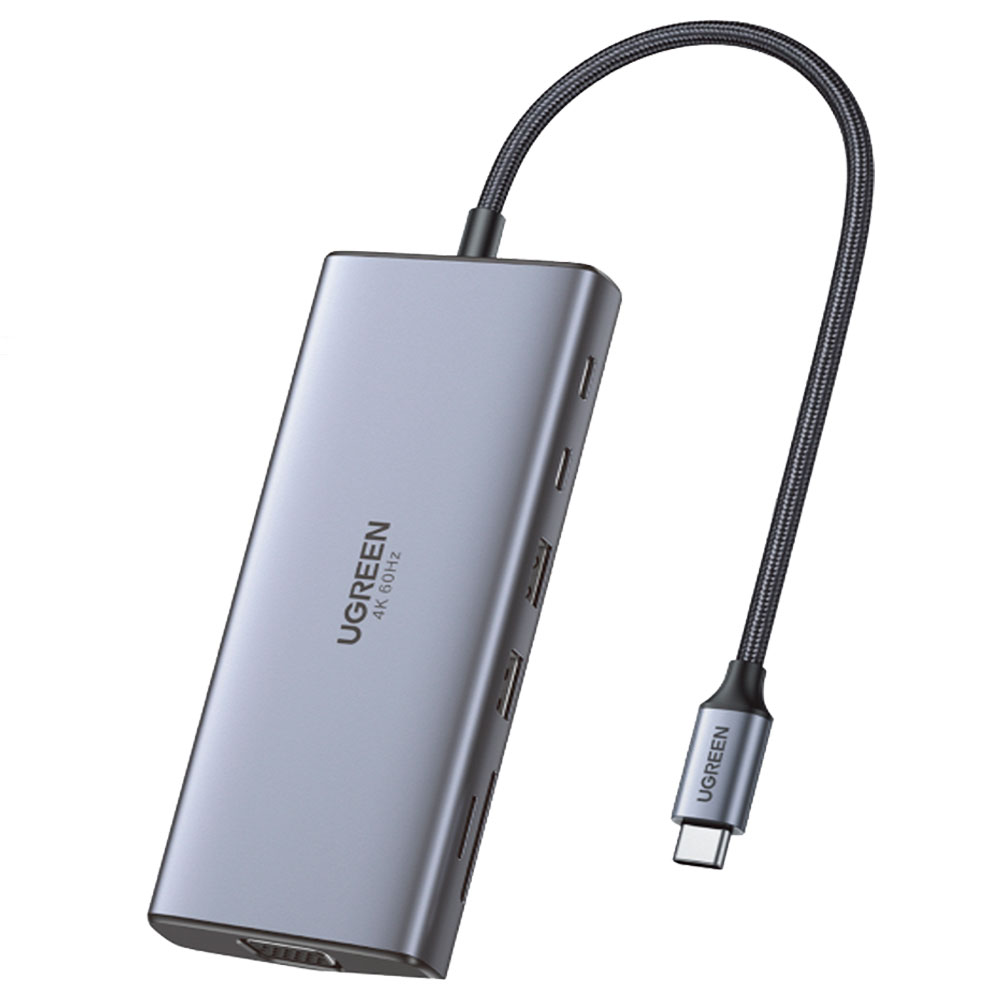 Imagem de HUB USB UGREEN COM HDMI/VGA/RJ45 GIGA/2P USB-A 3.0/2P USB-C/USB-C 100W/SD/TF/P2 - CM639