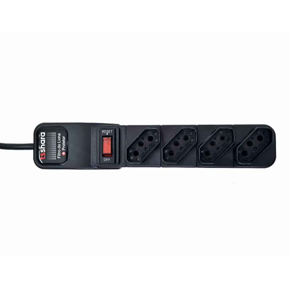 Imagem de FILTRO DE LINHA TS SHARA + PROTETOR 4 TOMADAS  BIVOLT CABO 1,5M PRETO - 552