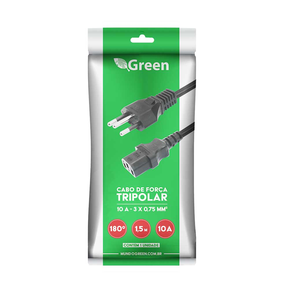 Imagem de CABO DE FORCA TRIPOLAR 10A 1,50 METROS GREEN -  018-1350