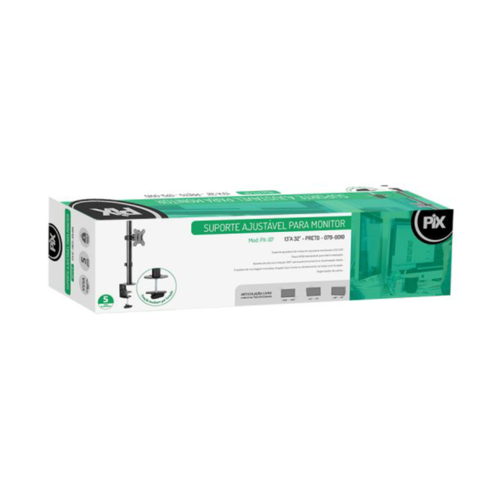 Imagem de SUPORTE AJUSTAVEL PARA MONITOR PIX 13"A 32" PIX - PRETO 079-0010