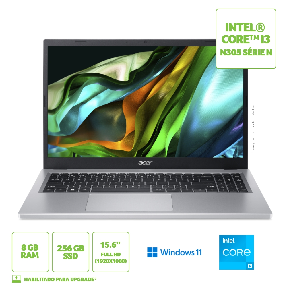 Imagem de NOTEBOOK ACER ASPIRE 3 15,6" FHD A315-510P-34XC/ I3-N305/ 8GB/ 256GB SSD/ WIN 11 HOME