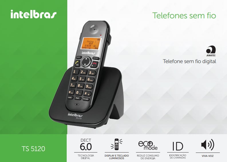 Imagem de TELEFONE INTELBRAS ID TS 5120 4125120 SEM FIO DIGITAL PRETO
