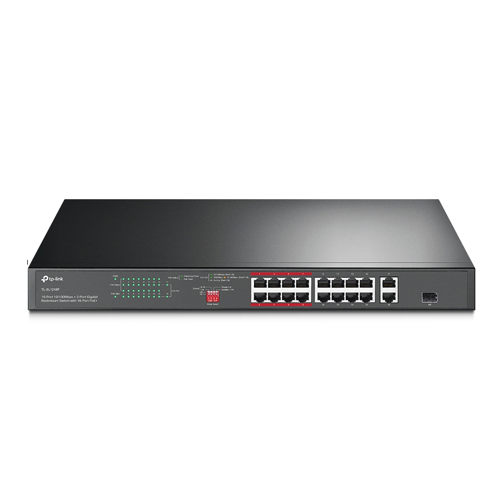 Imagem de SWITCH NAO GERENCIAVEL TP-LINK 16 PORTAS 10/100 MBPS E 2 PORTAS GIGABIT TL-SL1218P