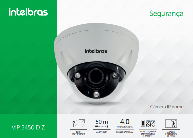 Imagem de CAMERA IP 4MP DOME VARIFOCAL IR 50M VIP 5450 D Z POE IP67 OUTDOOR INTELBRAS