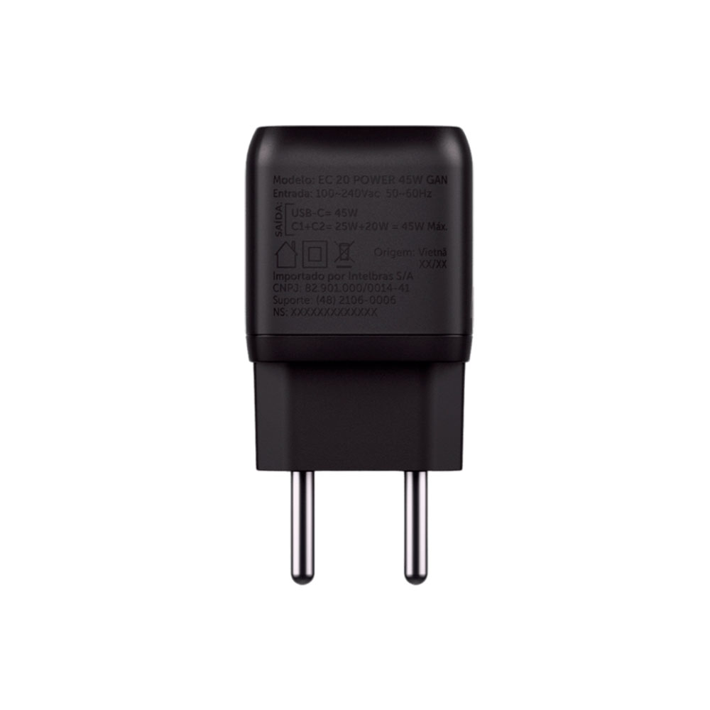 Mostrar detalhes de CARREGADOR INTELBRAS EC 20 POWER 45W GAN 2P USB-C - 4820191 Imagem de CARREGADOR INTELBRAS EC 20 POWER 45W GAN 2P USB-C - 4820191