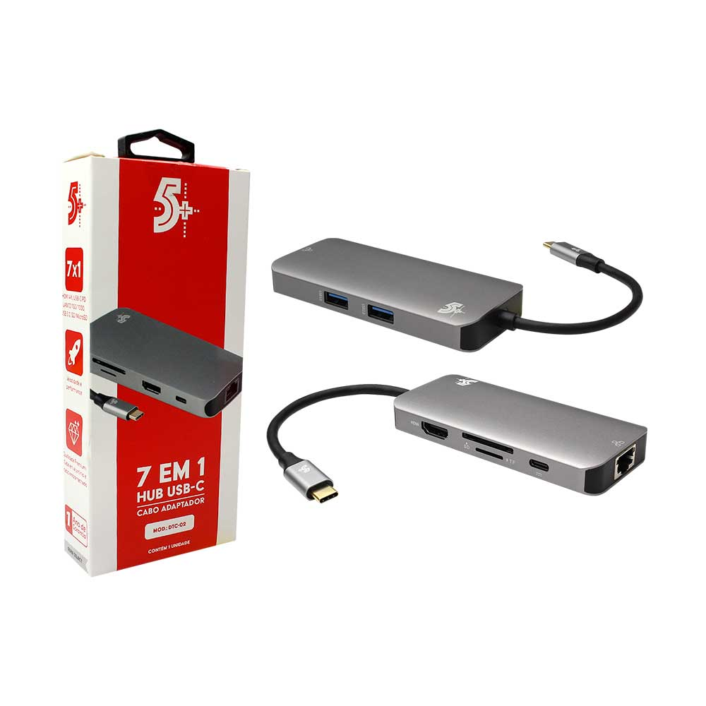 Imagem de HUB USB-C 3.0 7 PORTAS COM PORTA HDMI E RJ45 5+ - 018-7453