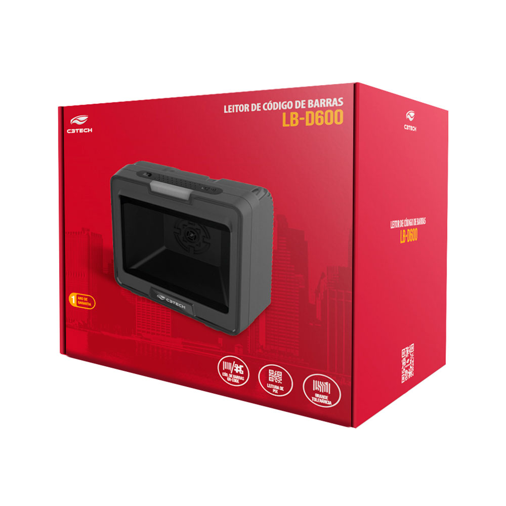Imagem de LEITOR DE CODIGO DE BARRAS C3TECH FIXO 1D/2D USB LB-D600BK