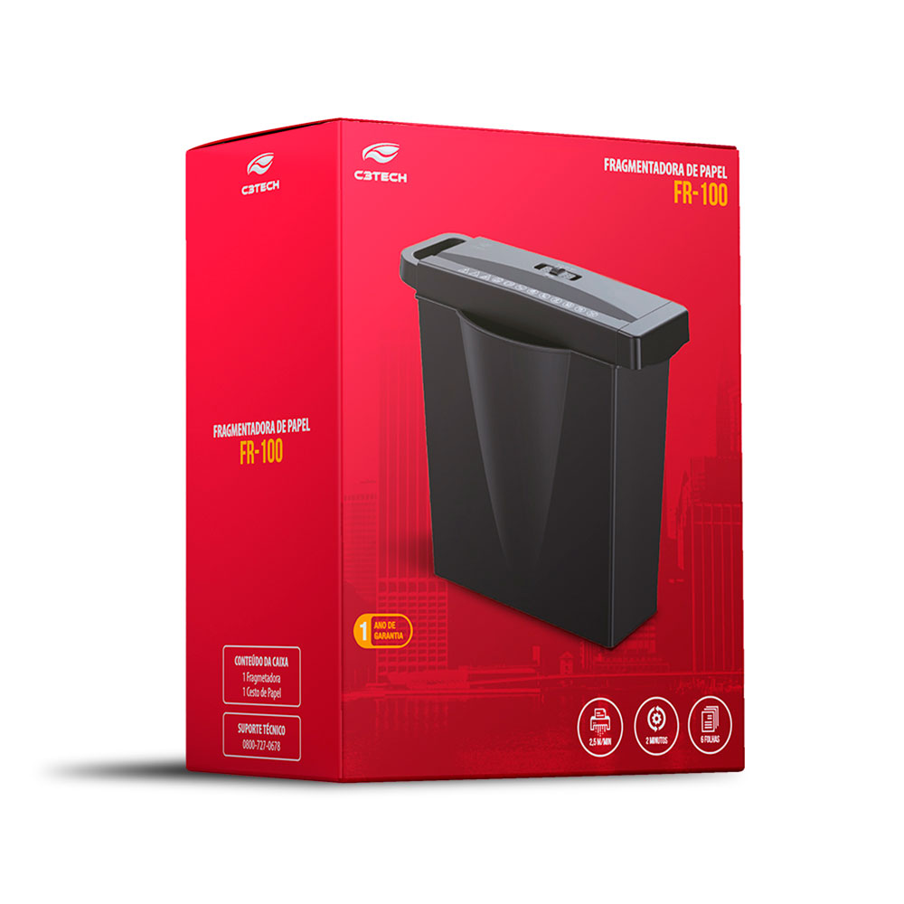 Imagem de FRAGMENTADORA DE PAPEL C3TECH 110V FR-100BK