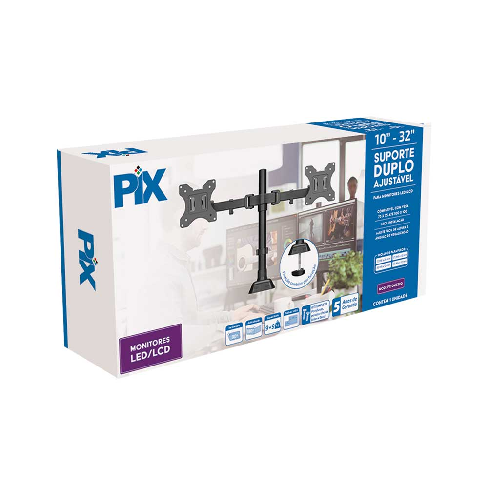 Imagem de SUPORTE MONITOR FIXO AJUSTAVEL PARA 2 MONITORES 10" A 32" PIX - 079-0074