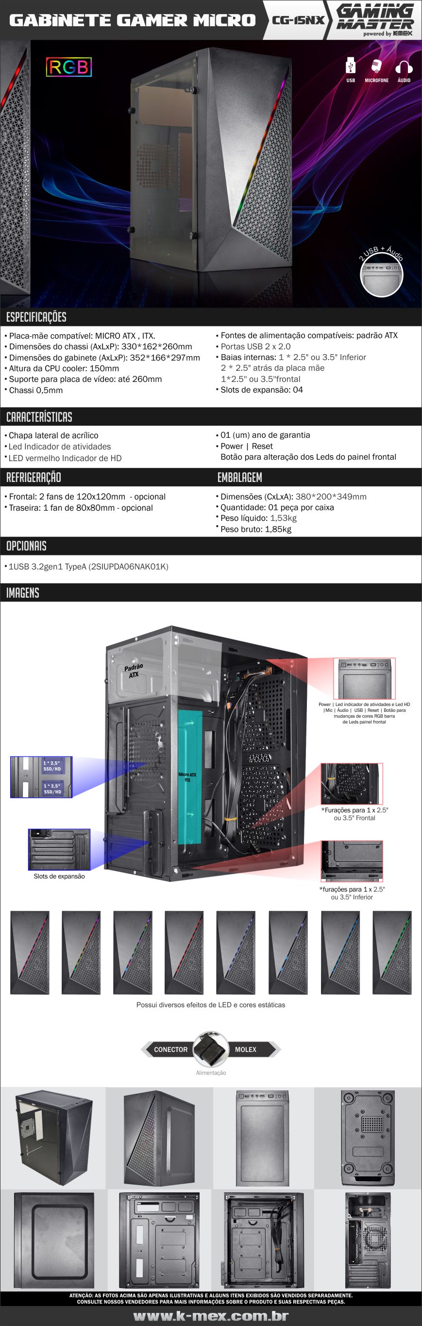 Imagem de GABINETE GAMER K-MEX MICRO CG15NX PRETO S/FONTE