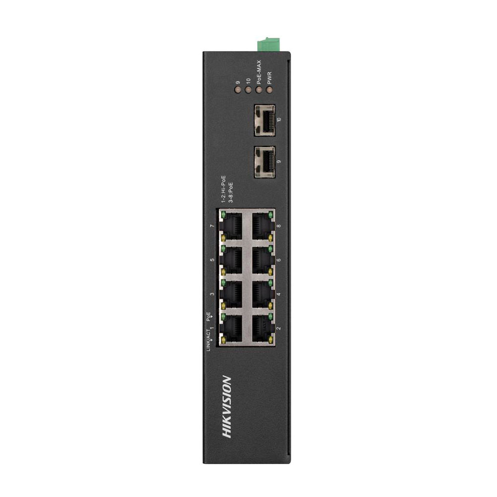 Imagem de SWITCH L2 INDUSTRIAL HIKVISION DS-3T0510HP-E/HS 10 PORTAS GIGABIT 8 PORTAS WATCHDOG POE 2 HI-POE ATIVO 802.3 AF/AT 2 PORTAS UPLINK 2 GBIC SFP FIBRA 