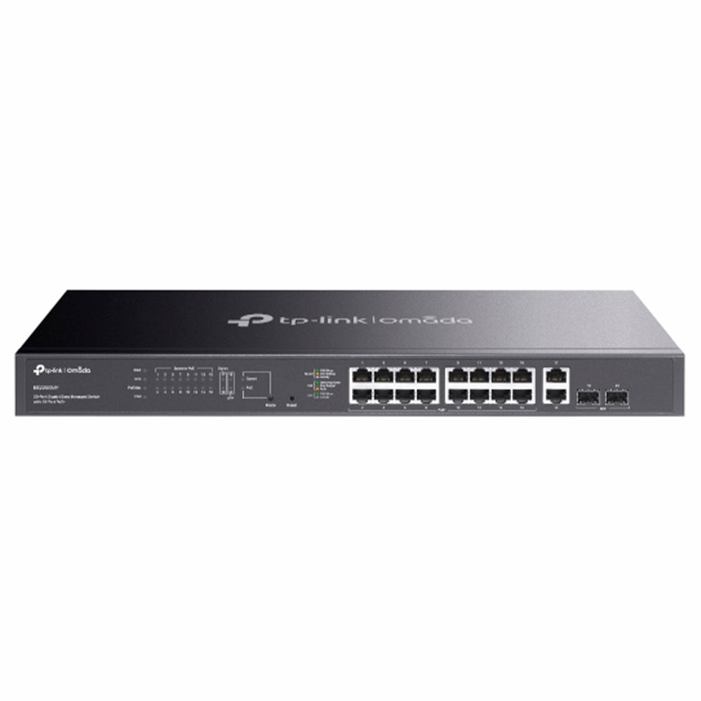 Imagem de SWITCH GERENCIAVEL OMADA GIGABIT DE 20 PORTAS COM 16 PORTAS POE+ E 2 SLOTS SFP ES220GMP T-LINK