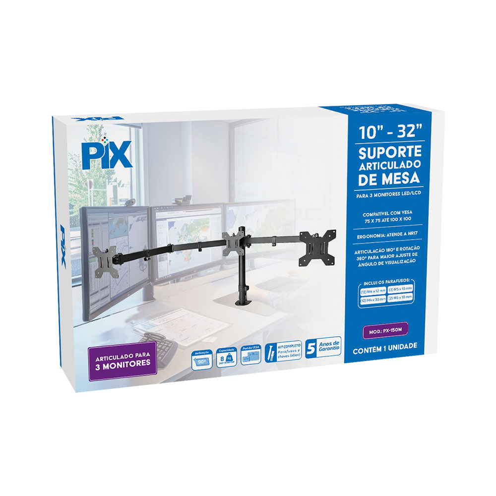 Imagem de SUPORTE MONITOR AJUSTAVEL PARA 3 MONITORES 10" A 32" PIX - 079-0082