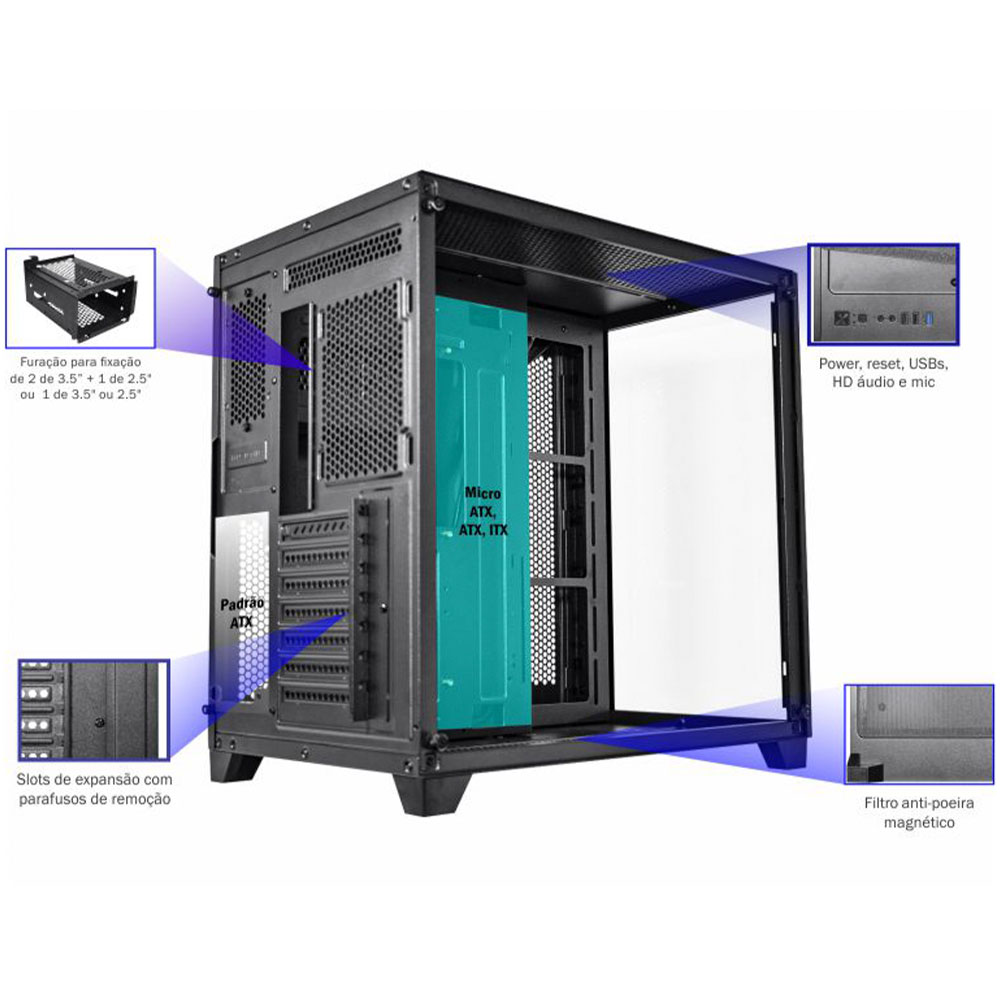 Imagem de GABINETE GAMER K-MEX SPACEATX P2R4 SEM FAN