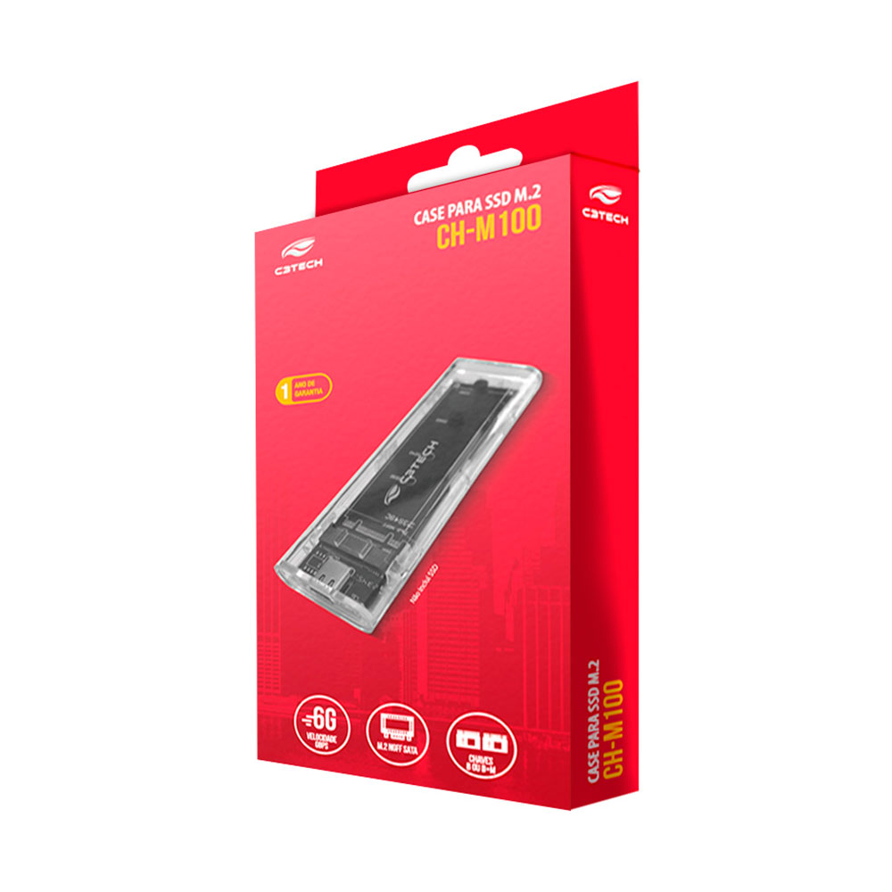 Imagem de GAVETA PARA SSD EXTERNO C3TECH M.2 SATA CH-M100 TRANSPARENTE