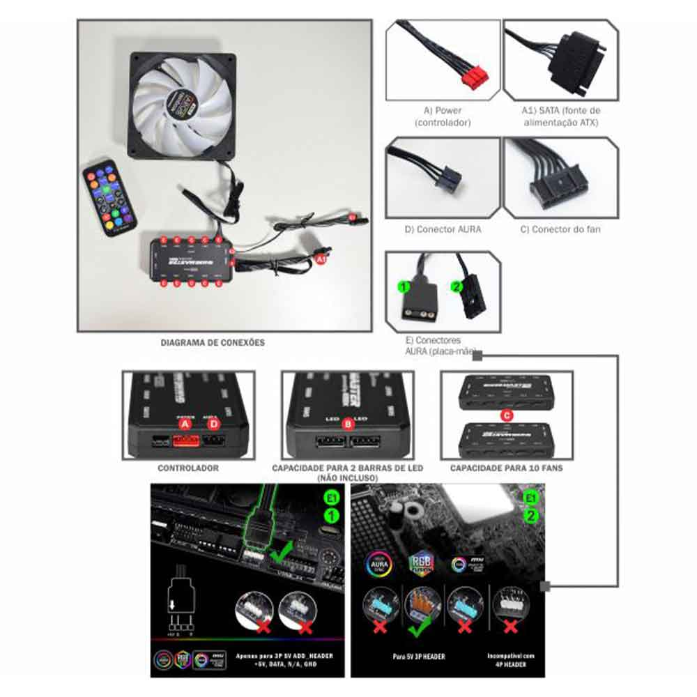 Imagem de KIT COOLER K-MEX ARGB - AALA 120x120+CONTROLE REMOTO
