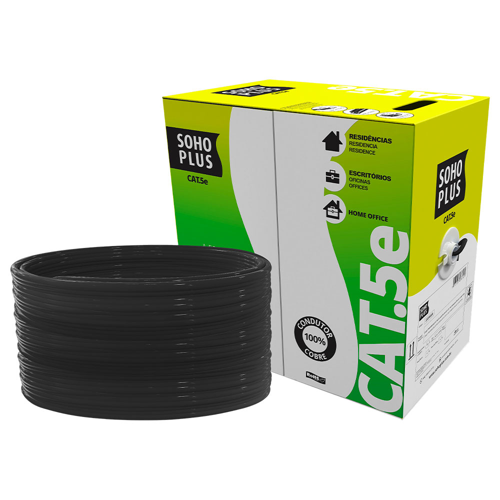 Imagem de CABO REDE LAN FURUKAWA SOHOPLUS CAT5E U/UTP CMX PRETO CERTIFICADO CX 305M