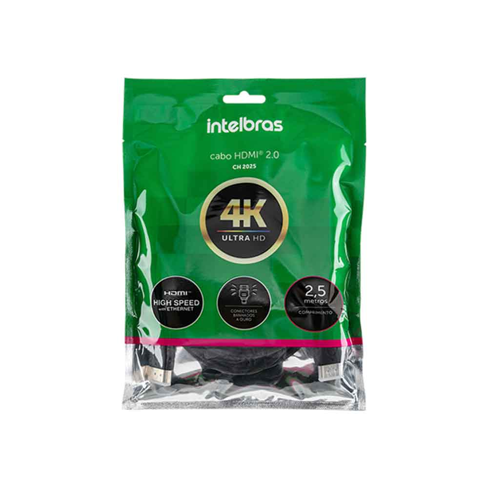 Imagem de CABO HDMI 2.0 INTELBRAS CH 2025, 4K ULTRA HD, 60HZ, 2.5M, PRETO, CH-2025 - 4142026