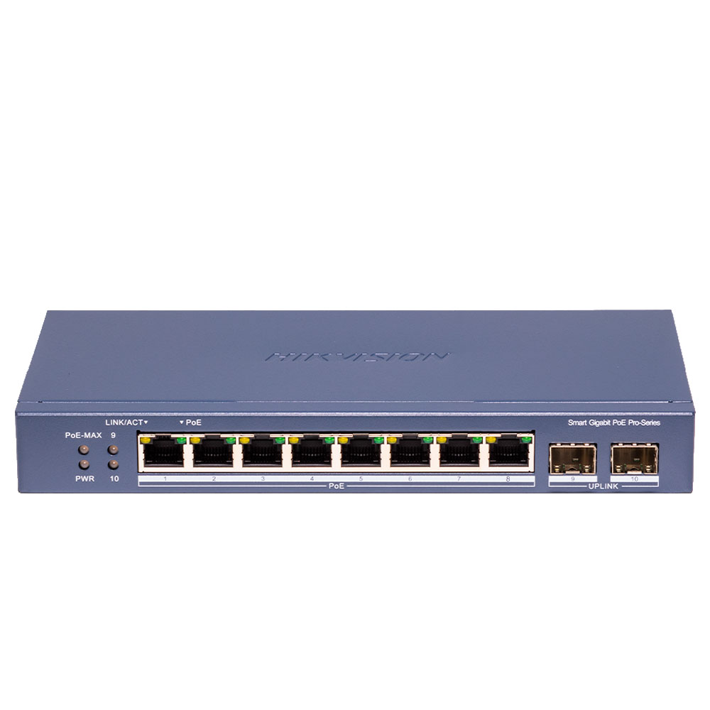 Imagem de SWITCH DS-3E1510P-SI-8P2F 8 PORTAS GIGABIT POE 2 PORTAS UPLINK 802.3 AF/AT HIKVISION 