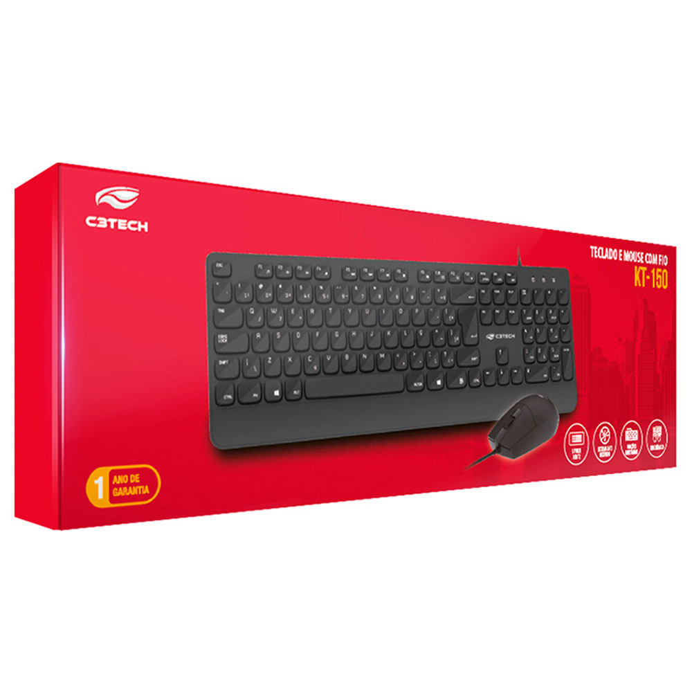 Imagem de KIT MOUSE E TECLADO C3TECH COM FIO USB KT-150BK