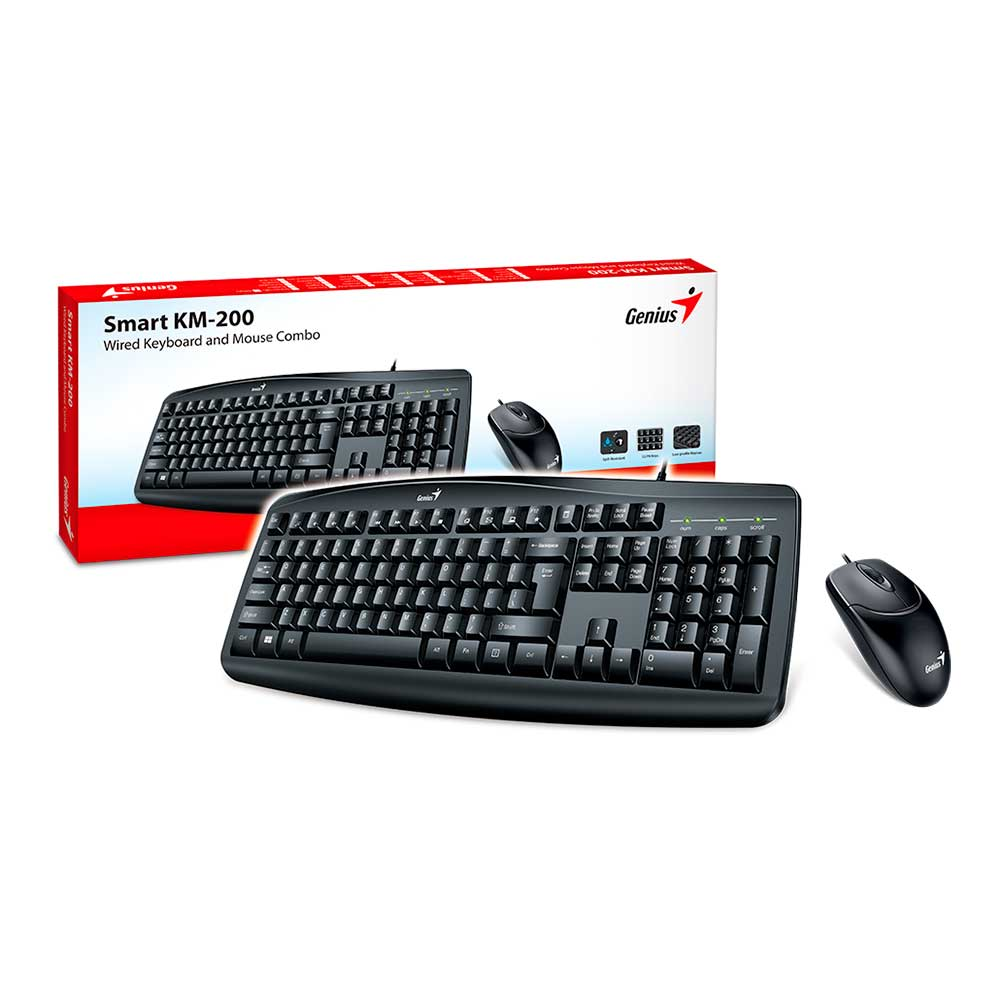 Mostrar detalhes de KIT MOUSE E TECLADO GENIUS SMART KM-200 COM FIO USB Imagem de KIT MOUSE E TECLADO GENIUS SMART KM-200 COM FIO USB