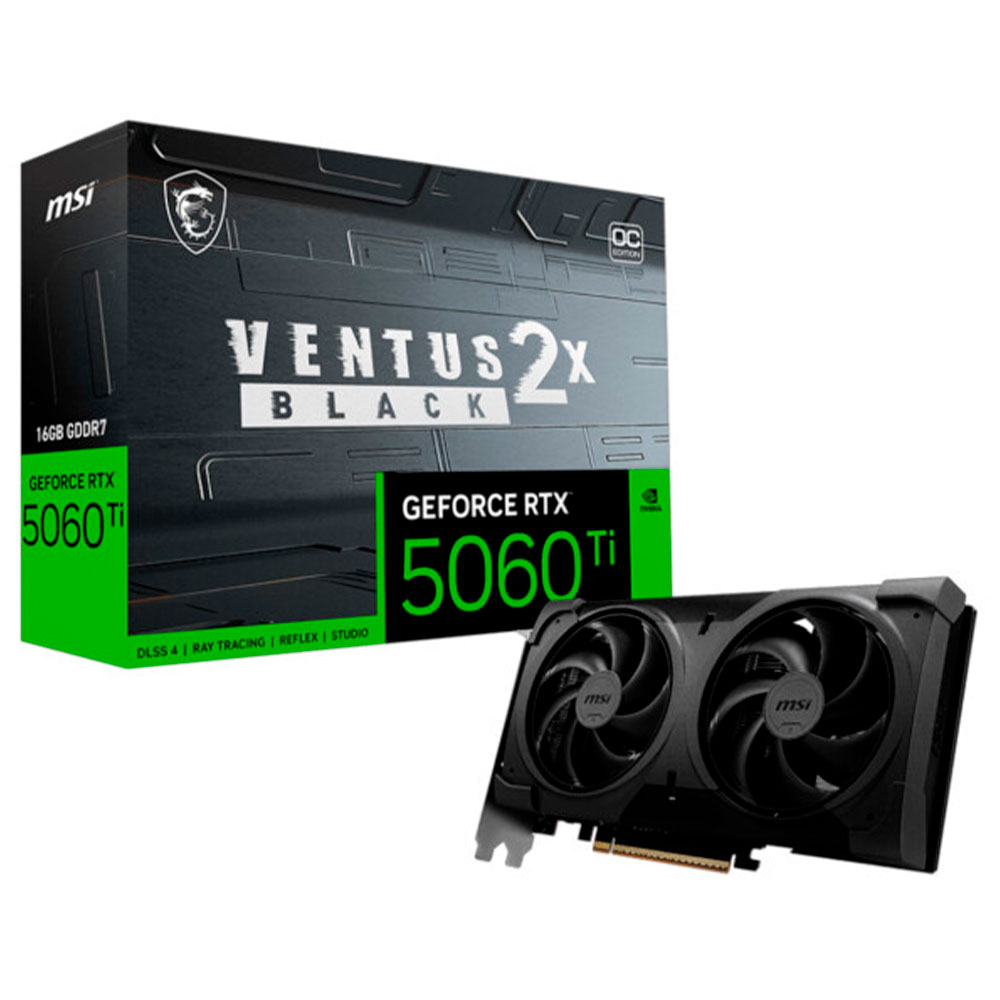 Imagem de PLACA DE VIDEO MSI GEFORCE RTX 5060 TI VENTUS 2X OC BLACK PLUS 16GB GDDR7 128BITS 912-V535-088