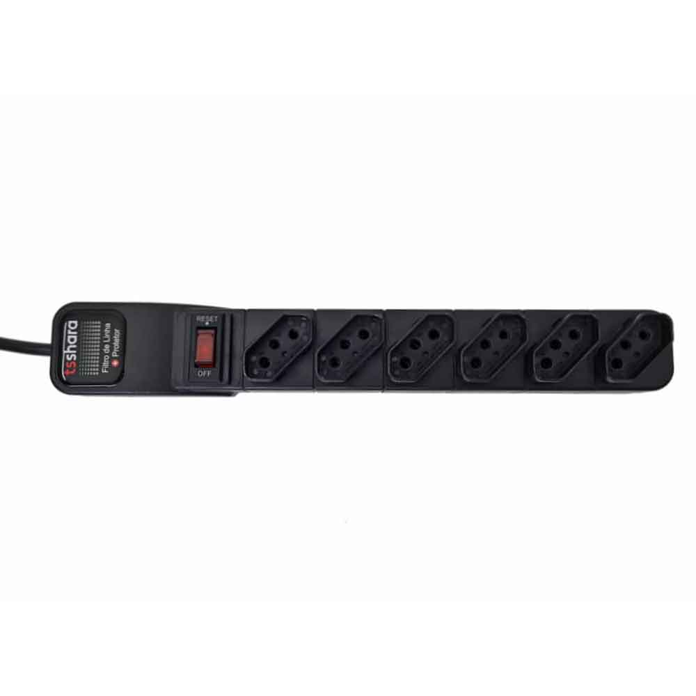 Imagem de FILTRO DE LINHA TS SHARA + PROTETOR 6 TOMADAS BIVOLT CABO 1,5M PRETO - 554