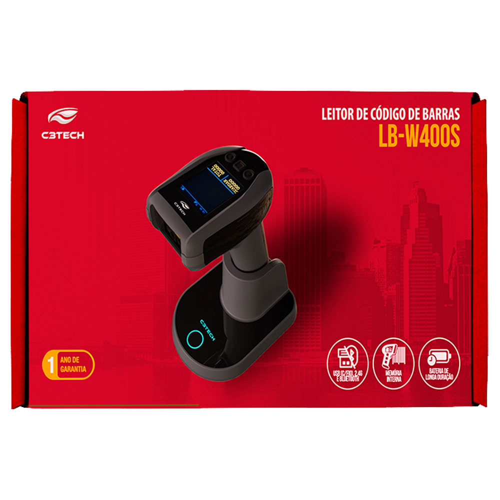Imagem de LEITOR DE CODIGO DE BARRAS C3TECH SEM FIO 1D/2D BLUETOOTH LB-W400S