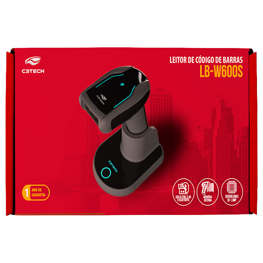 Imagem de LEITOR DE CODIGO DE BARRAS C3TECH SEM FIO 1D/2D BLUETOOTH LB-W600S