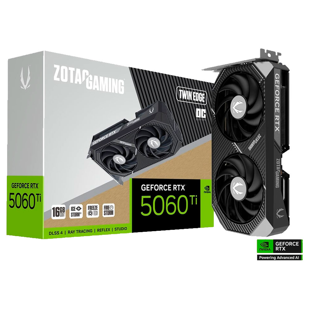 Imagem de PLACA DE VIDEO ZOTAC GEFORCE RTX 5060 TI TWIN EDGE OC 16GB GDDR7 128BITS ZT-B50620H-10A