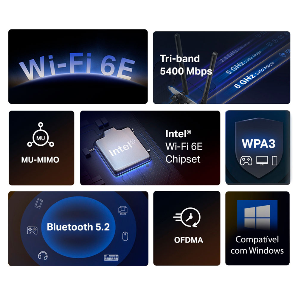Imagem de ADAPTADOR WI-FI 6E PCIE MERCUSYS BLUETOOTH 5.2 MA86XE AXE5400