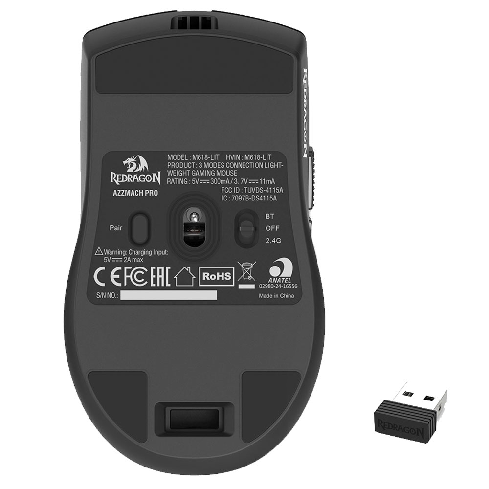 Imagem de MOUSE GAMER REDRAGON AZZMACH LITE TRI-MODE ULTRA-LEVE PRETO M618-LIT